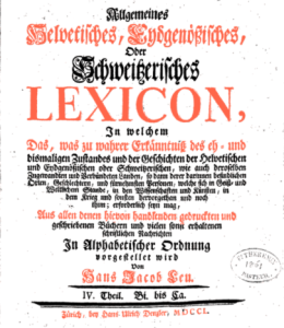 The General Helvetic, Confederate and Swiss Lexicon of 1750
