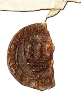 A seal from 1264 belonging to Werner Von Attinghausen. Along the side of the seal you can see the letters -"TTINGENHVSEN"