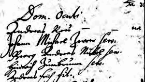 Heinrich is the fourth person listed on this  attendance record from 1732